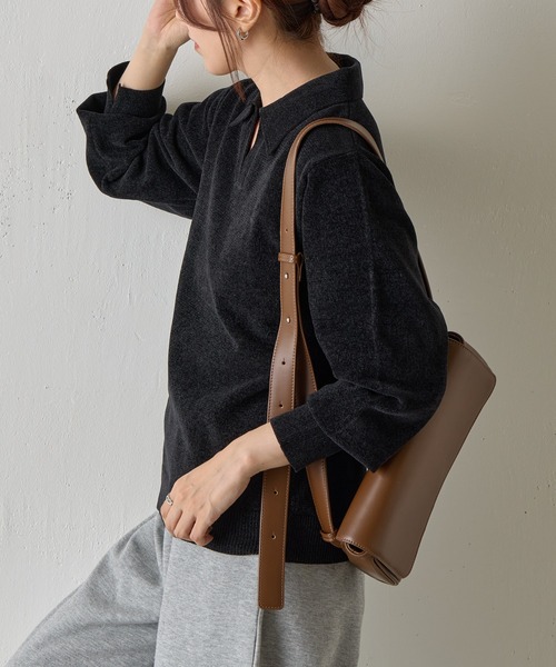 COLONY 2139（コロニートゥーワンスリーナイン）の「ベロアモールスキッパーポロニット（ニット/セーター・レディース・グレー/ブルー/レッド/ベージュ/ブラック・FREE）」の7枚目の写真