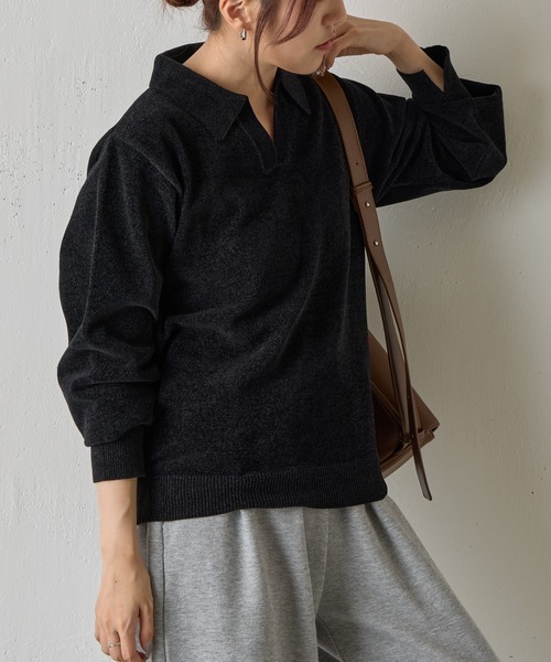 COLONY 2139（コロニートゥーワンスリーナイン）の「ベロアモールスキッパーポロニット（ニット/セーター・レディース・グレー/ブルー/レッド/ベージュ/ブラック・FREE）」の9枚目の写真