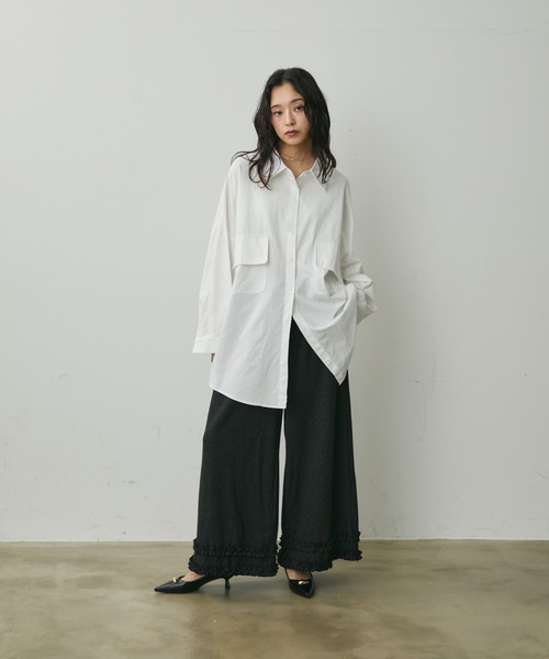 Lunea（ルネア）の「ビッグポケットデザインオーバーシャツ（シャツ/ブラウス・レディース・ブラック/ホワイト・FREE）」の9枚目の写真