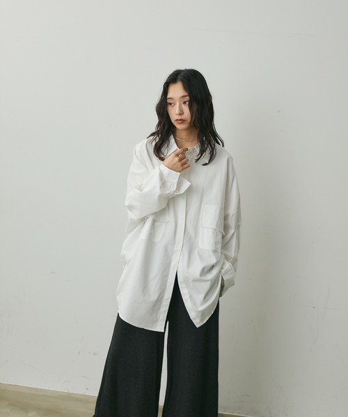 Lunea（ルネア）の「ビッグポケットデザインオーバーシャツ（シャツ/ブラウス・レディース・ブラック/ホワイト・FREE）」の5枚目の写真