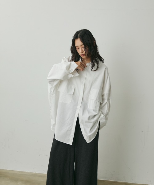 Lunea（ルネア）の「ビッグポケットデザインオーバーシャツ（シャツ/ブラウス・レディース・ブラック/ホワイト・FREE）」の6枚目の写真