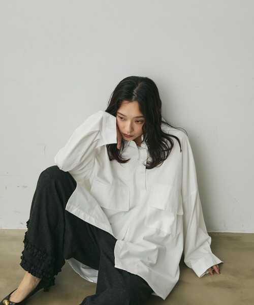 Lunea（ルネア）の「ビッグポケットデザインオーバーシャツ（シャツ/ブラウス・レディース・ブラック/ホワイト・FREE）」の18枚目の写真