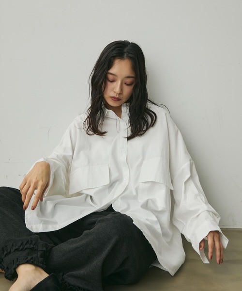 Lunea（ルネア）の「ビッグポケットデザインオーバーシャツ（シャツ/ブラウス・レディース・ブラック/ホワイト・FREE）」の20枚目の写真