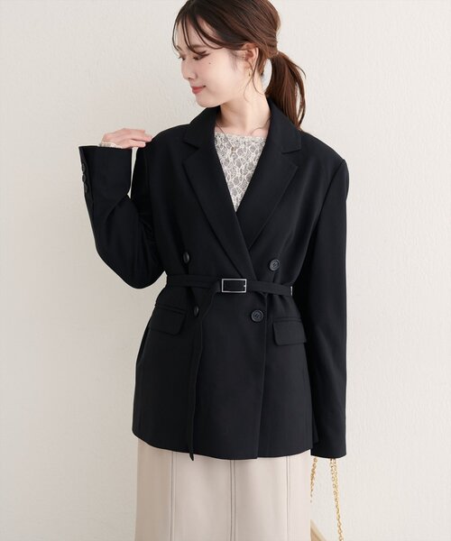 natural couture（ナチュラルクチュール）の「ベルト付きロングテーラージャケット（テーラードジャケット・レディース・ブラック/ブラウン/チャコールグレー・FREE）」の14枚目の写真