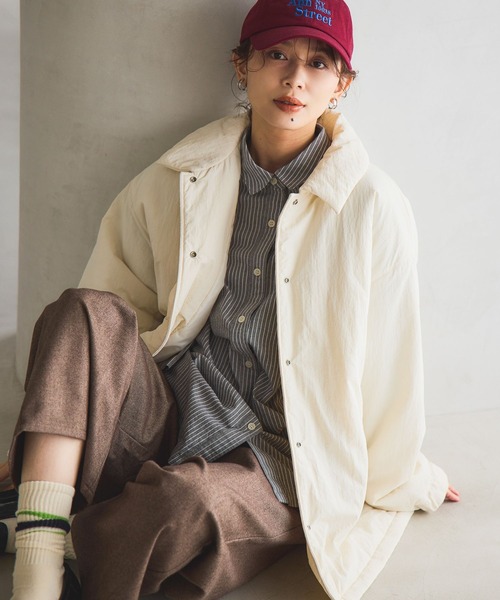 studio CLIP（スタディオクリップ）の「中綿コーチジャケット[プチサイズあり]（その他アウター・レディース・オフホワイト/ブラック・FREE/PF）」の6枚目の写真