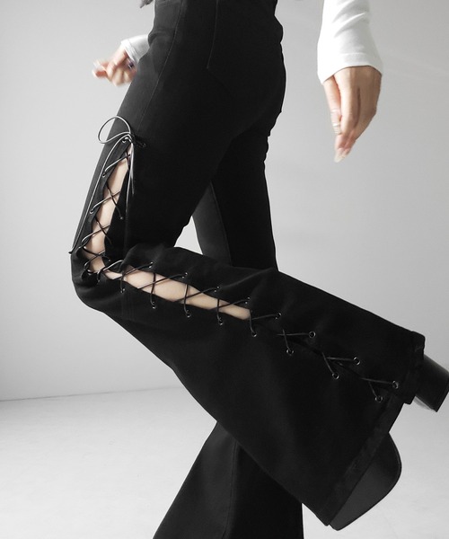 me+em select(ミームセレクト)の「【 新サイズ追加4size/2color 】レースアップカットアウトストレッチフレアデニム / lace up cutout stretch flare denim(デニムパンツ・レディース・ブラック/ブルー・SMALL/LARGE/MEDIUM/X-SMALL)」の17枚目の写真