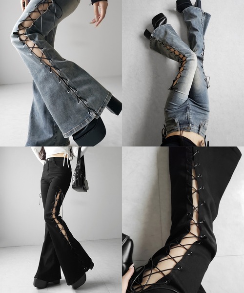 me+em select(ミームセレクト)の「【 新サイズ追加4size/2color 】レースアップカットアウトストレッチフレアデニム / lace up cutout stretch flare denim(デニムパンツ・レディース・ブラック/ブルー・SMALL/LARGE/MEDIUM/X-SMALL)」の22枚目の写真