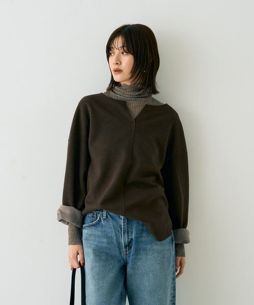 Rouge vif(ルージュヴィフ)の「圧縮ニットプルオーバーブラウス(ニット/セーター・レディース・ブラウン/チャコールグレー/ホワイト・フリー)」の17枚目の写真