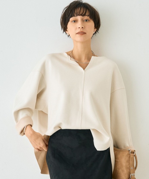 Rouge vif(ルージュヴィフ)の「圧縮ニットプルオーバーブラウス(ニット/セーター・レディース・ブラウン/チャコールグレー/ホワイト・フリー)」の2枚目の写真