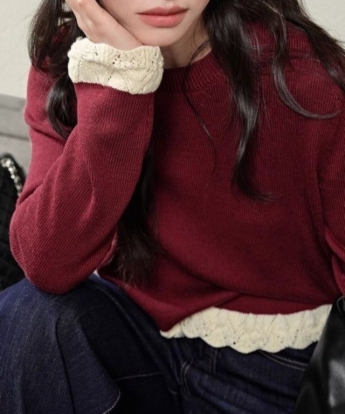 SHEPP(シープ)の「裾フリルクルーネックニット(ニット/セーター・レディース・グレー/アイボリー/ブラック/ワイン・F)」の13枚目の写真