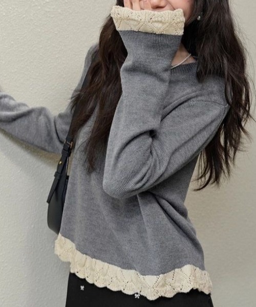 SHEPP(シープ)の「裾フリルクルーネックニット(ニット/セーター・レディース・グレー/アイボリー/ブラック/ワイン・F)」の20枚目の写真