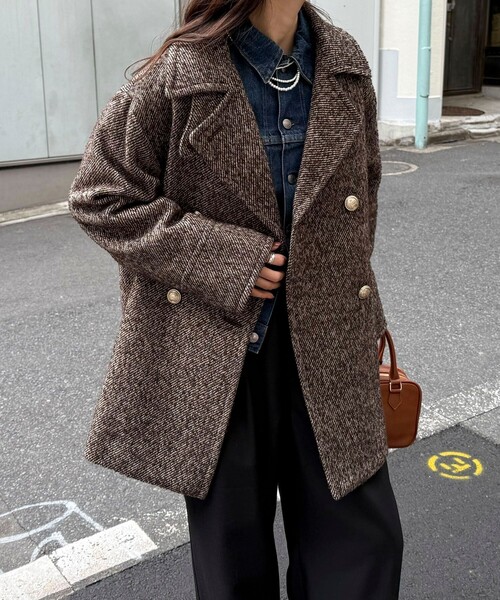 fredy emue（フレディエミュ）の「【リバイバル/新色追加】ウール混ミドル丈Pコート（ピーコート・レディース・ベージュ系その他/ネイビー/チャコールグレー・38）」の2枚目の写真