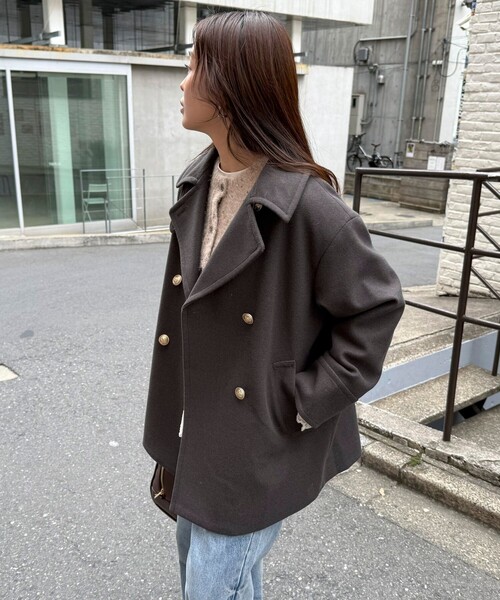 セール】【リバイバル/新色追加】ウール混ミドル丈Pコート（ピーコート