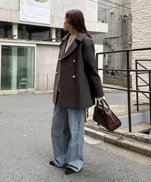 セール】【リバイバル/新色追加】ウール混ミドル丈Pコート（ピーコート