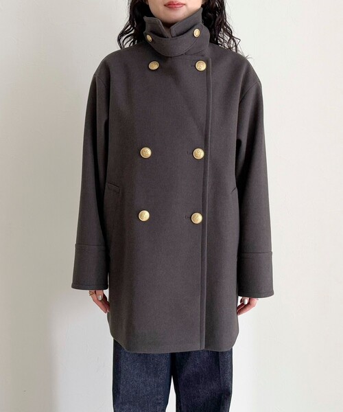 セール】【リバイバル/新色追加】ウール混ミドル丈Pコート（ピーコート