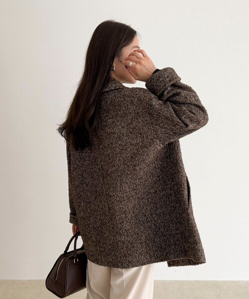 新品タグ付き　ウール混ミドル丈Pコート　モカ　フリーサイズ ウール混ミドル丈Pコート（4-0021-6-28-003）｜fredy emue(フレディ