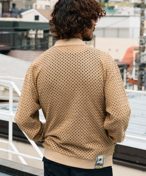 STUD MUFFIN(スタッドマフィン)の「mj11232-コットンラッセルメッシュ ハンドニットワッペンビックジップブルゾン(614-09217)(ブルゾン・メンズ・ベージュ/ブラック・2/3/4)」の5枚目の写真