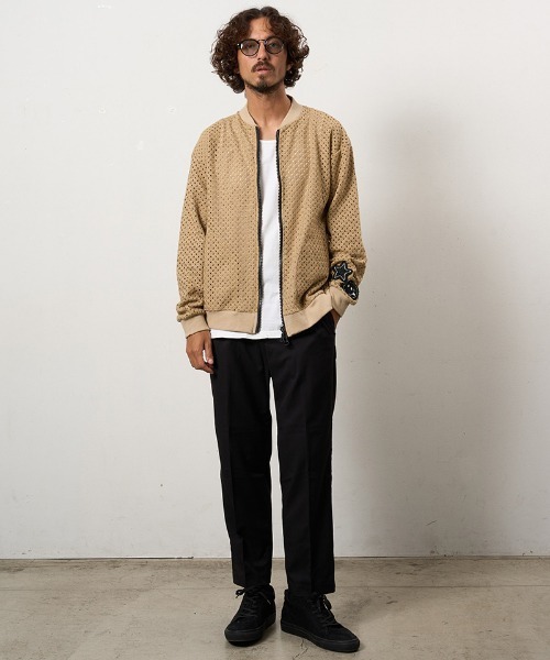 STUD MUFFIN(スタッドマフィン)の「mj11232-コットンラッセルメッシュ ハンドニットワッペンビックジップブルゾン(614-09217)(ブルゾン・メンズ・ベージュ/ブラック・2/3/4)」の10枚目の写真