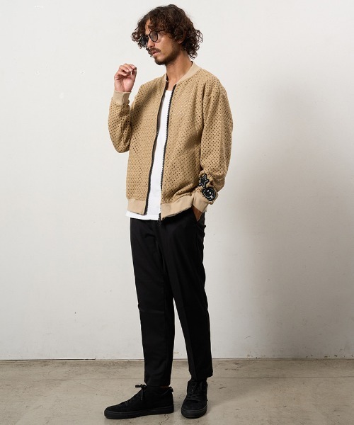 STUD MUFFIN(スタッドマフィン)の「mj11232-コットンラッセルメッシュ ハンドニットワッペンビックジップブルゾン(614-09217)(ブルゾン・メンズ・ベージュ/ブラック・2/3/4)」の11枚目の写真