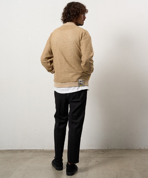 STUD MUFFIN(スタッドマフィン)の「mj11232-コットンラッセルメッシュ ハンドニットワッペンビックジップブルゾン(614-09217)(ブルゾン・メンズ・ベージュ/ブラック・2/3/4)」の12枚目の写真