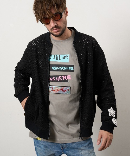 STUD MUFFIN(スタッドマフィン)の「mj11232-コットンラッセルメッシュ ハンドニットワッペンビックジップブルゾン(614-09217)(ブルゾン・メンズ・ベージュ/ブラック・2/3/4)」の13枚目の写真
