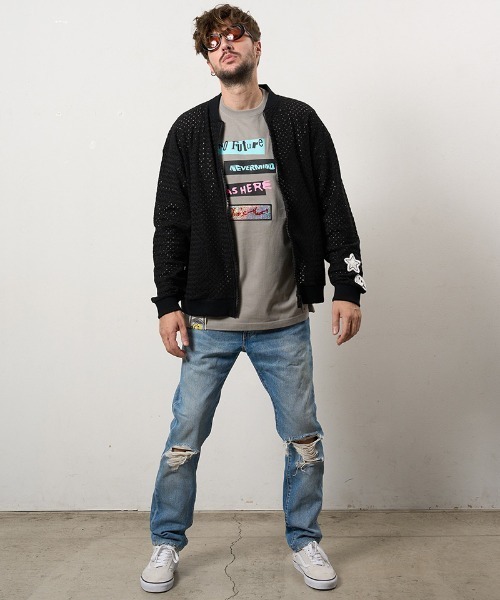 STUD MUFFIN(スタッドマフィン)の「mj11232-コットンラッセルメッシュ ハンドニットワッペンビックジップブルゾン(614-09217)(ブルゾン・メンズ・ベージュ/ブラック・2/3/4)」の18枚目の写真