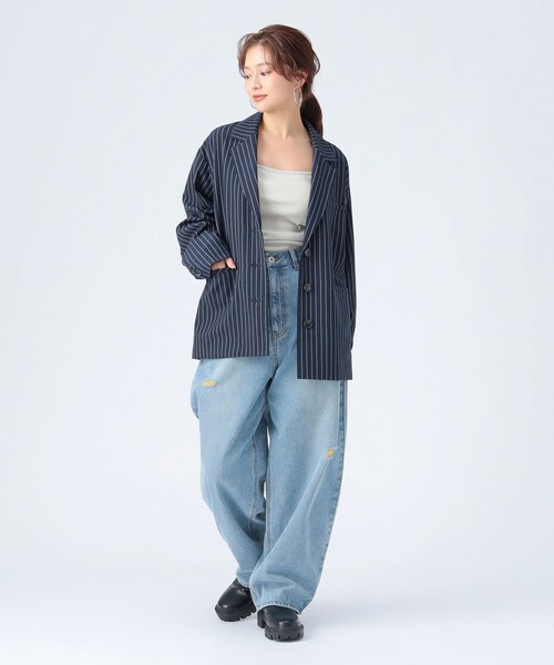 BEAMS HEART（ビームスハート）の「ピンストライプ リボン ジャケット（テーラードジャケット・レディース・グレー/ネイビー・FREE）」の16枚目の写真