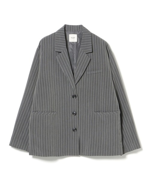 BEAMS HEART（ビームスハート）の「ピンストライプ リボン ジャケット（テーラードジャケット・レディース・グレー/ネイビー・FREE）」の4枚目の写真