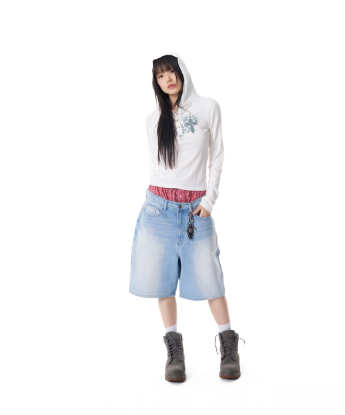 AAKAM(アーカム)の「Needlework Carpenter Bermuda Denim Pants (Blue)(その他パンツ・レディース・その他・1/2)」の9枚目の写真