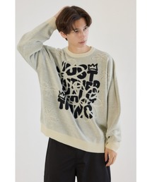 RODEO CROWNS WIDE BOWL | レタリングフラワーパイルニット(ニット/セーター)