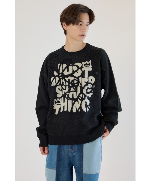 RODEO CROWNS WIDE BOWL（ロデオクラウンズワイドボウル）の「レタリングフラワーパイルニット（ニット/セーター・メンズ・オフホワイト/オレンジ/ブラック・MEDIUM/LARGE）」の2枚目の写真