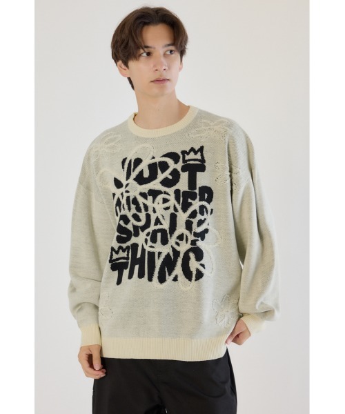 RODEO CROWNS WIDE BOWL（ロデオクラウンズワイドボウル）の「レタリングフラワーパイルニット（ニット/セーター・メンズ・オフホワイト/オレンジ/ブラック・MEDIUM/LARGE）」の10枚目の写真