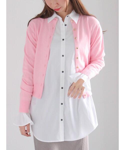 Te chichi(テチチ)の「メタルスクエア釦クルーネックカーディガン(カーディガン/ボレロ・レディース・オフホワイト/シルバー/ゴールド/ピンク/ブラック・F)」の16枚目の写真