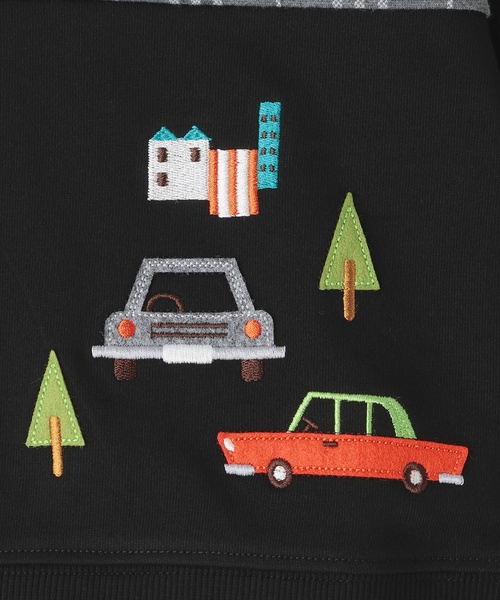 kladskap(クレードスコープ)の「車刺しゅうチェック切替トレーナー(スウェット・キッズ・オレンジ/ブラック・80cm/90cm/100cm/110cm/120cm/130cm)」の6枚目の写真
