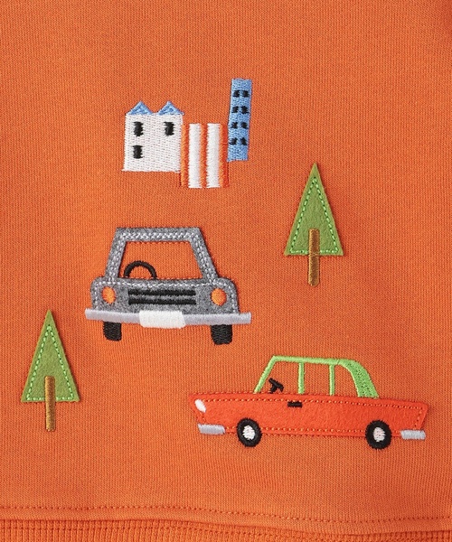 kladskap(クレードスコープ)の「車刺しゅうチェック切替トレーナー(スウェット・キッズ・オレンジ/ブラック・80cm/90cm/100cm/110cm/120cm/130cm)」の7枚目の写真