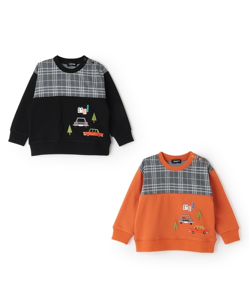 kladskap(クレードスコープ)の「車刺しゅうチェック切替トレーナー(スウェット・キッズ・オレンジ/ブラック・80cm/90cm/100cm/110cm/120cm/130cm)」の11枚目の写真