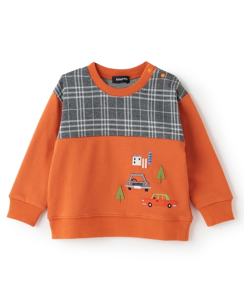 kladskap(クレードスコープ)の「車刺しゅうチェック切替トレーナー(スウェット・キッズ・オレンジ/ブラック・80cm/90cm/100cm/110cm/120cm/130cm)」の13枚目の写真