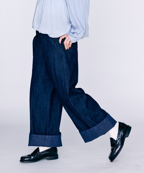 Kelen（ケレン）の「「KELEN / ケレン」裾ダメージドット切り替えデニムパンツ（デニムパンツ・レディース・ライトブルー/ネイビー・S/M）」の2枚目の写真