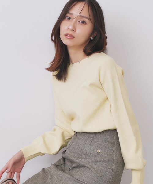 index（インデックス）の「ラメスカラップビジューデザインニット【洗濯機OK】《6col/S～LL》（ニット/セーター・レディース・サックスブルー系7/ネイビー/チャコール/ピンク系1/イエロー系その他/オフホワイト・36/38/40/42）」の5枚目の写真