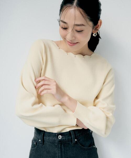 index（インデックス）の「ラメスカラップビジューデザインニット【洗濯機OK】《6col/S～LL》（ニット/セーター・レディース・サックスブルー系7/ネイビー/チャコール/ピンク系1/イエロー系その他/オフホワイト・36/38/40/42）」の7枚目の写真