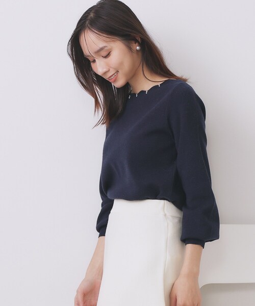 index（インデックス）の「ラメスカラップビジューデザインニット【洗濯機OK】《6col/S～LL》（ニット/セーター・レディース・サックスブルー系7/ネイビー/チャコール/ピンク系1/イエロー系その他/オフホワイト・36/38/40/42）」の18枚目の写真