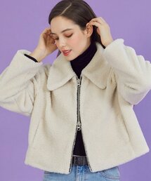 WOMENクロップオーバーフィットダンブルツーウェイ集業ファーマスタング【カスタード】フリースver。