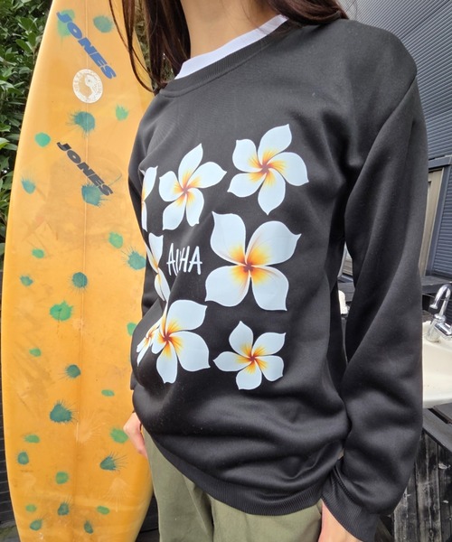 Loco Ocean(ロコオーシャン)の「HAWAII ALOHAプルメリア プリント スウェット(スウェット・レディース・グレー/ブラック・M/L)」の2枚目の写真