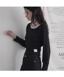 Slim U-neck Long Sleeve [Black]