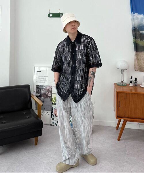 EXCONTAINER（エックスコンテナ）の「ボタンクロシェハーフシャツ（ブラック）（シャツ/ブラウス・メンズ・その他・MEDIUM/LARGE/X-LARGE）」の6枚目の写真