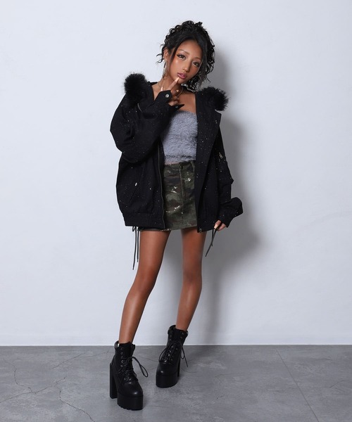 セール】【BLACKQUEEN】ラメ入りファーブルゾン（ブルゾン