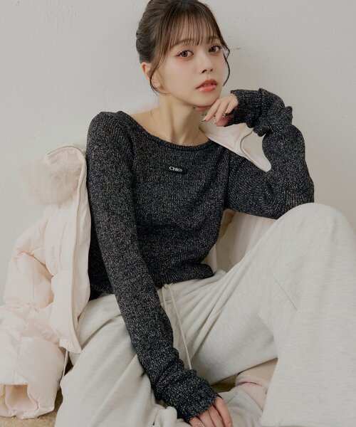 Chico（チコ）の「ラメシアーコンパクトニット（ニット/セーター・レディース・ベージュ/アイボリー/ブラック/ピンク・FREE）」の3枚目の写真