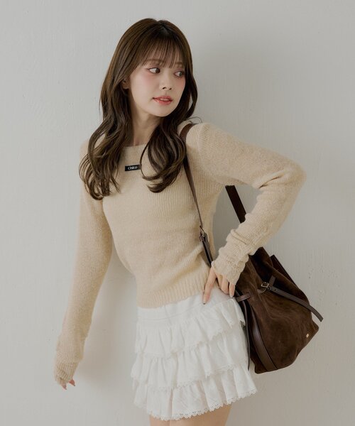 Chico（チコ）の「ラメシアーコンパクトニット（ニット/セーター・レディース・ベージュ/アイボリー/ブラック/ピンク・FREE）」の6枚目の写真