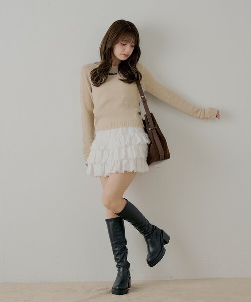 Chico（チコ）の「ラメシアーコンパクトニット（ニット/セーター・レディース・ベージュ/アイボリー/ブラック/ピンク・FREE）」の7枚目の写真