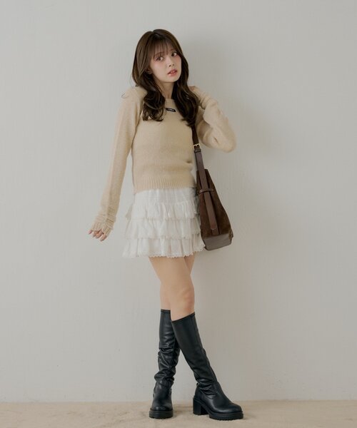 Chico（チコ）の「ラメシアーコンパクトニット（ニット/セーター・レディース・ベージュ/アイボリー/ブラック/ピンク・FREE）」の8枚目の写真